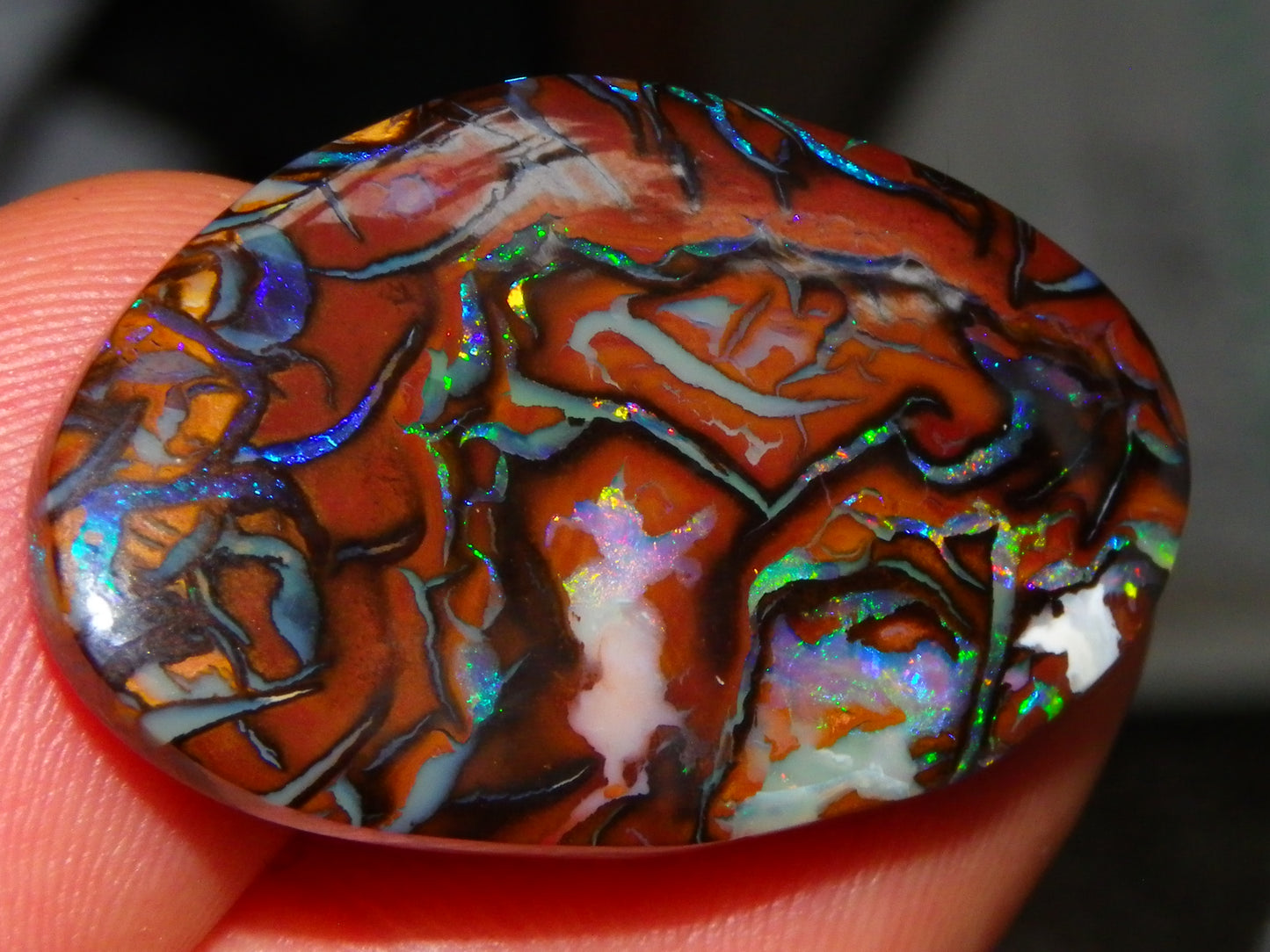 Quality Cut/Polished Koroit Opal Cab 33.78cts Double sided Pattern/Fires Queensland Australia