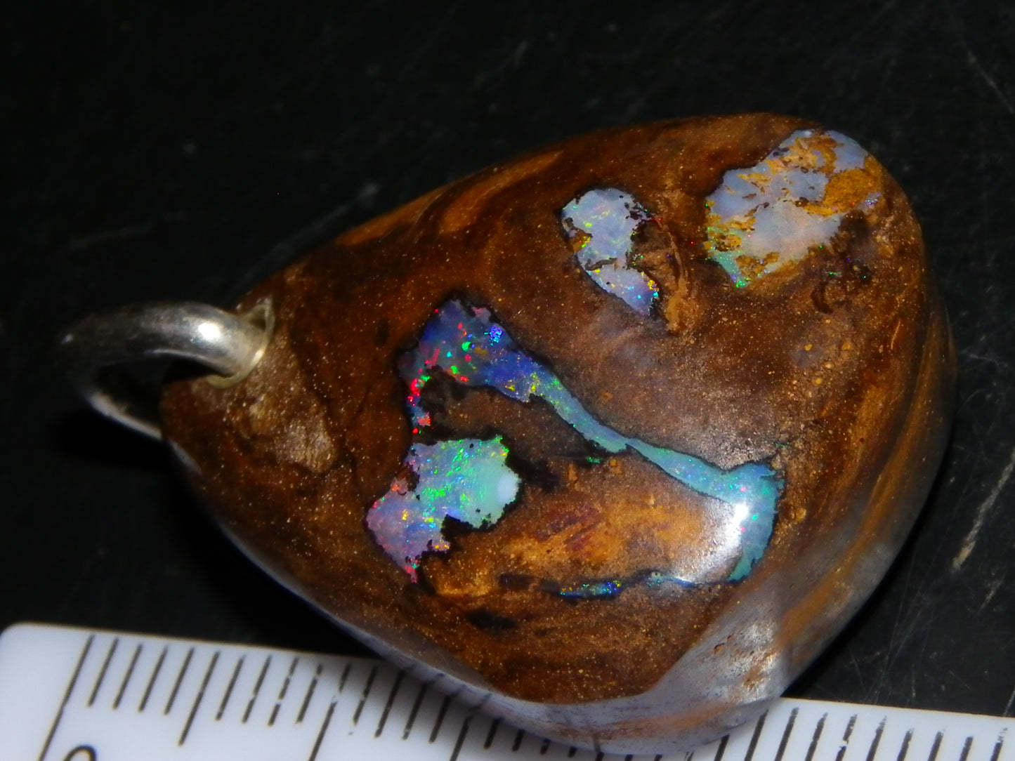 Nice Queensland Boulder Opal +925 Silver Bail 50.9cts Fires/Pattern/Unique Australia