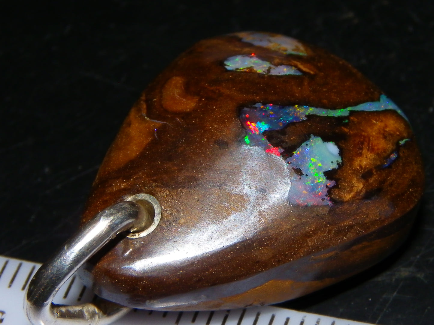 Nice Queensland Boulder Opal +925 Silver Bail 50.9cts Fires/Pattern/Unique Australia