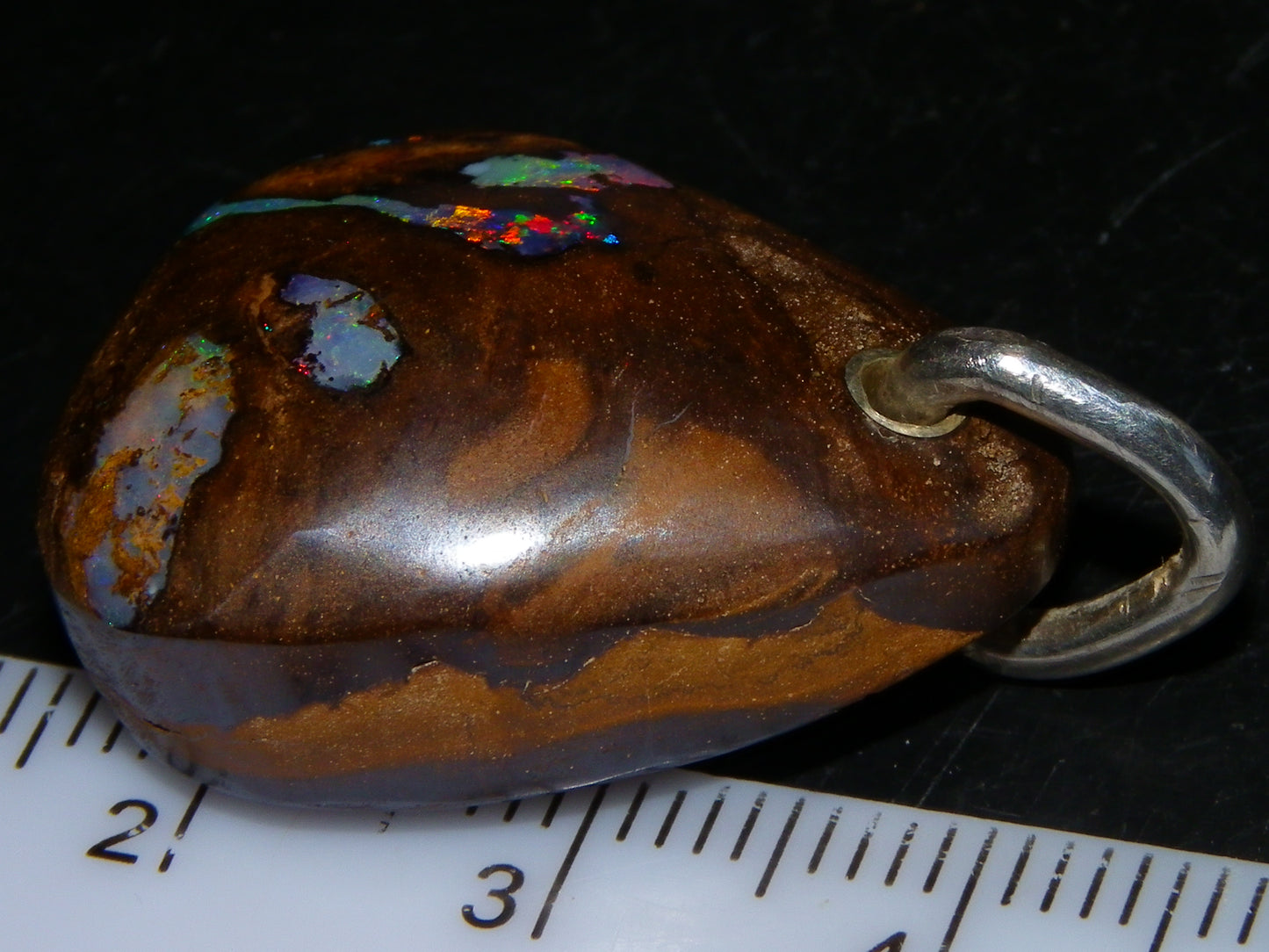 Nice Queensland Boulder Opal +925 Silver Bail 50.9cts Fires/Pattern/Unique Australia