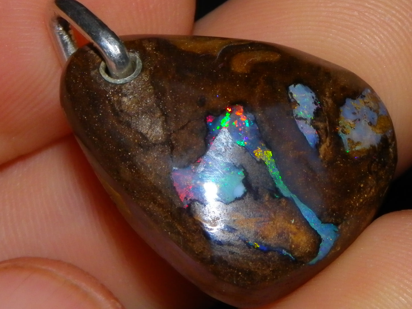 Nice Queensland Boulder Opal +925 Silver Bail 50.9cts Fires/Pattern/Unique Australia