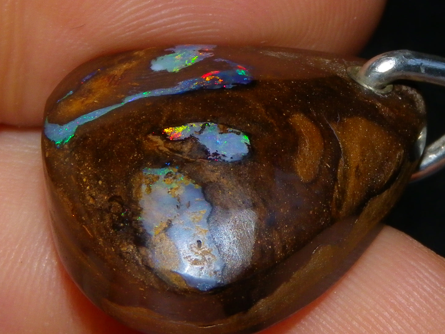 Nice Queensland Boulder Opal +925 Silver Bail 50.9cts Fires/Pattern/Unique Australia
