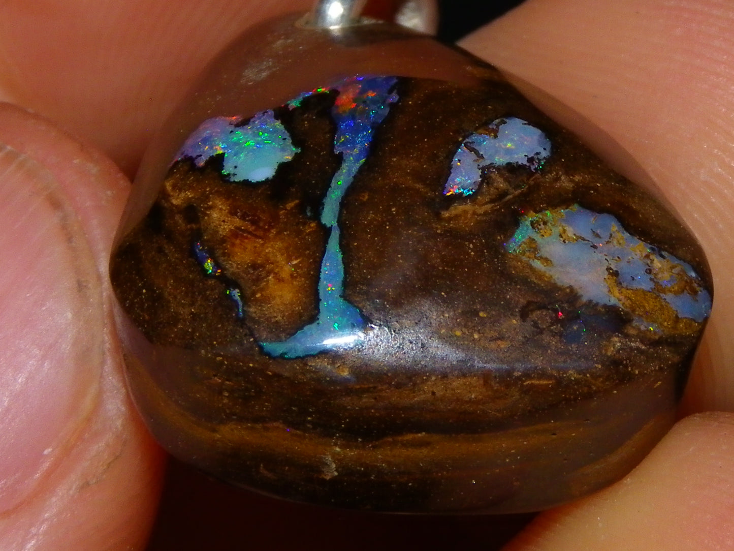Nice Queensland Boulder Opal +925 Silver Bail 50.9cts Fires/Pattern/Unique Australia