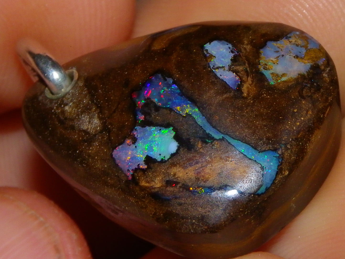 Nice Queensland Boulder Opal +925 Silver Bail 50.9cts Fires/Pattern/Unique Australia