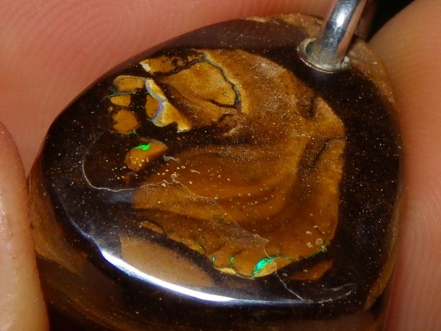 Nice Queensland Boulder Opal +925 Silver Bail 50.9cts Fires/Pattern/Unique Australia