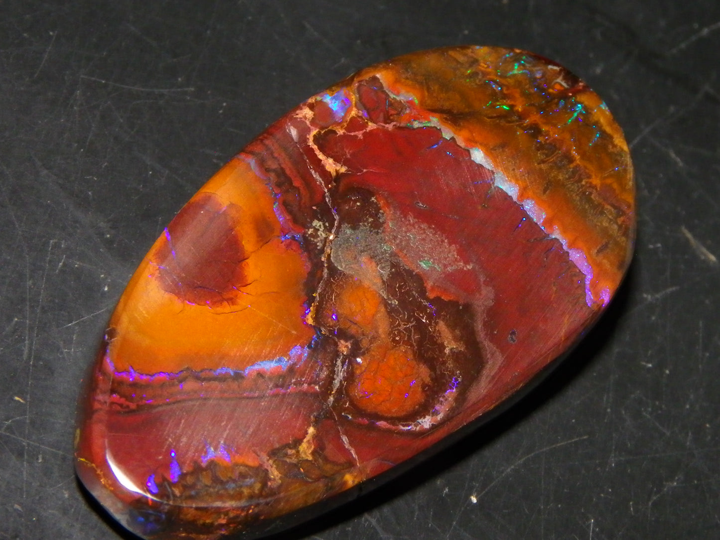 Nice Cut/Polished Koroit Opal Freeform 61.2cts Blue/Purple Fires/Patterns Qld Australia