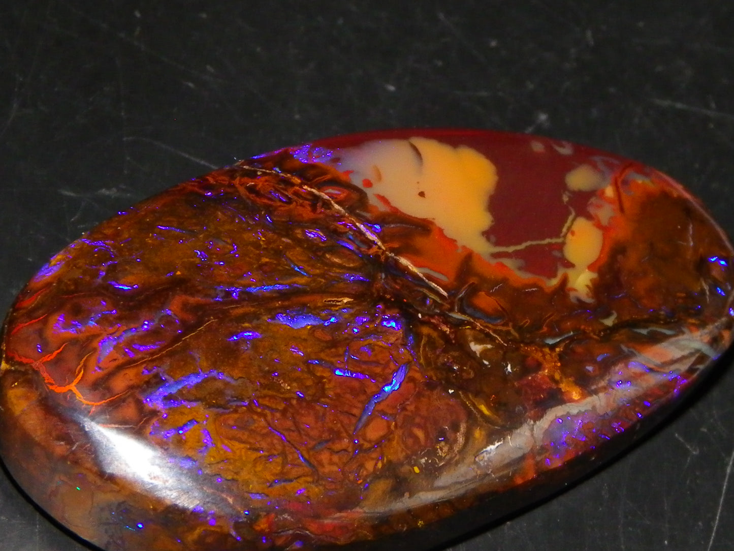 Nice Cut/Polished Koroit Opal Freeform 61.2cts Blue/Purple Fires/Patterns Qld Australia