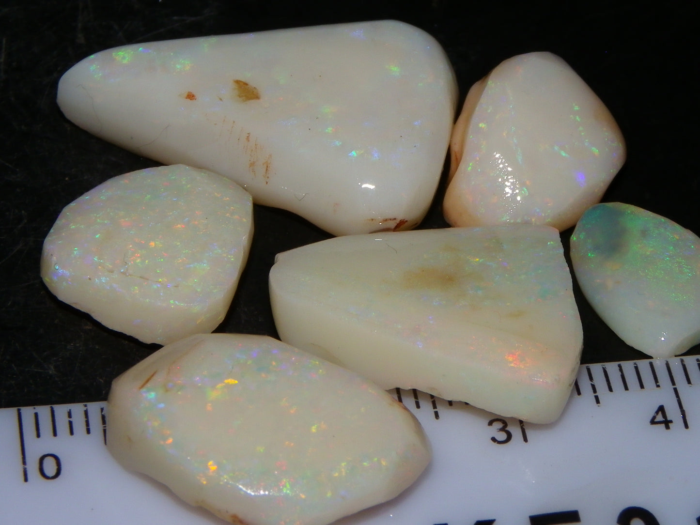 6 Rubbed/Rough Coober Pedy Opals 45cts White/Milky Base Multicolours/Potch Au (N)