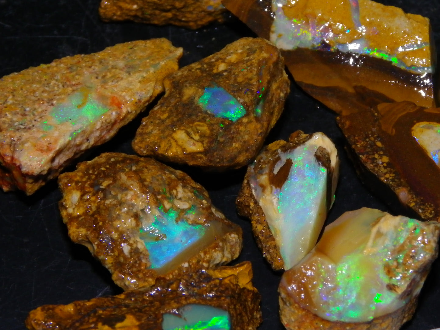 Nice Rough Opalton Nut/Pipe Opal Parcel/Specimens 129cts Green/Blue Fires/Crystal Qld Au
