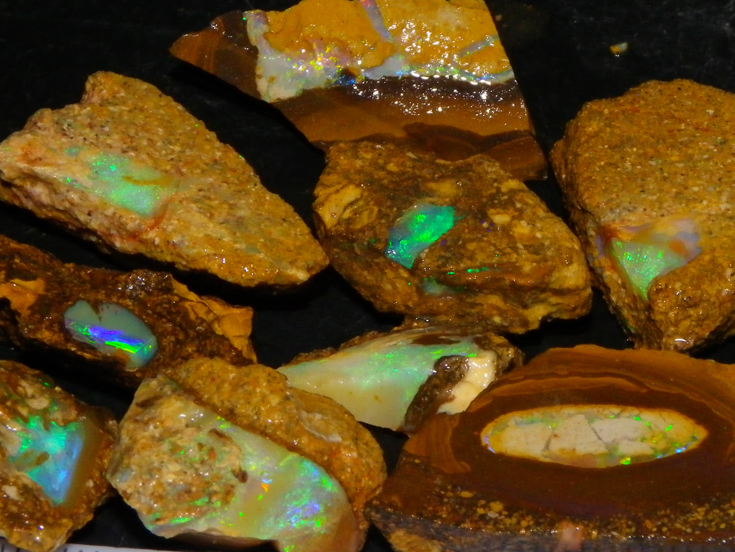 Nice Rough Opalton Nut/Pipe Opal Parcel/Specimens 129cts Green/Blue Fires/Crystal Qld Au