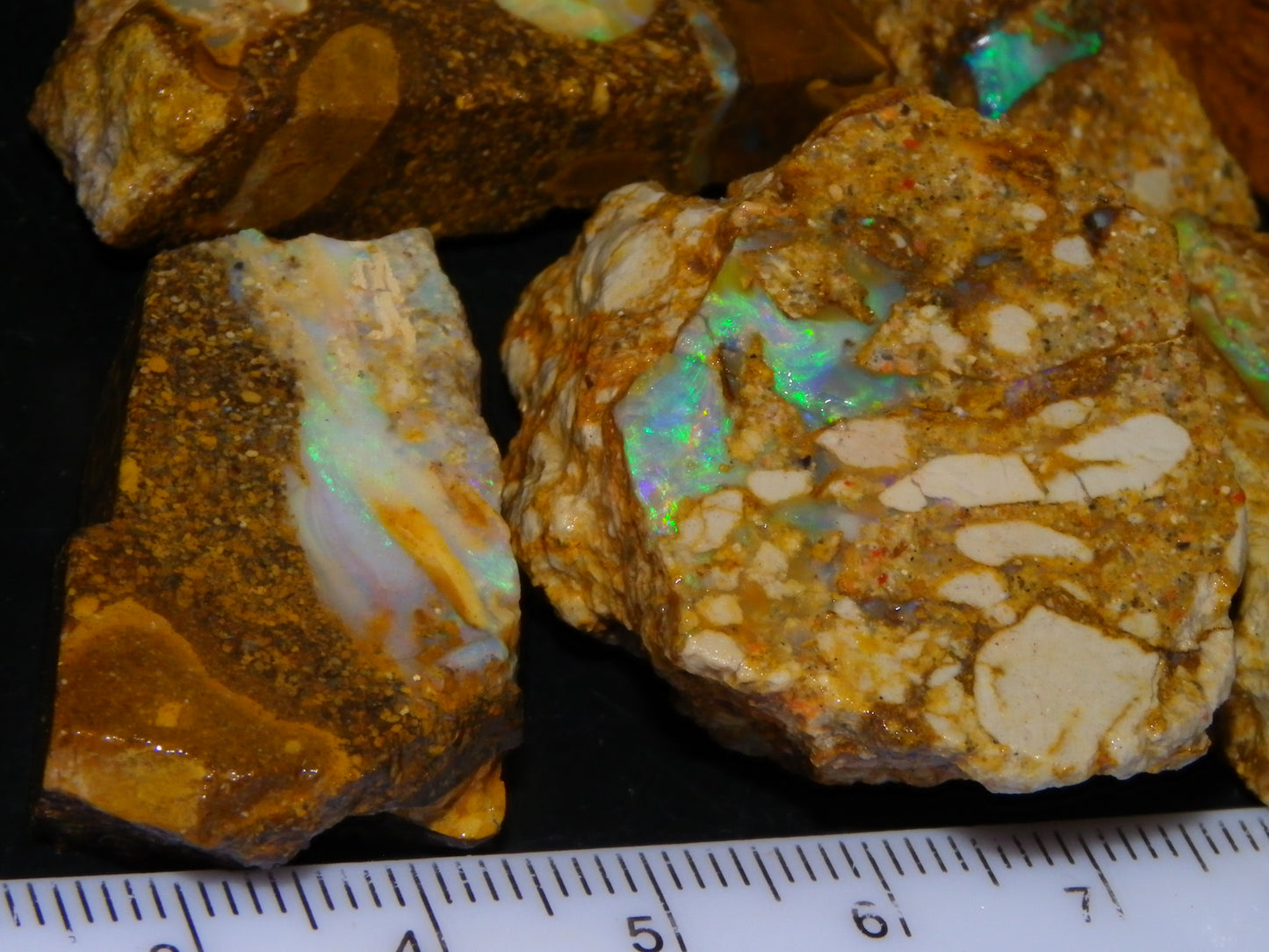 Nice Rough Sliced Opalton Fossil/Crystal/Boulder Opals 615cts Green/Blue Fires/Pattern