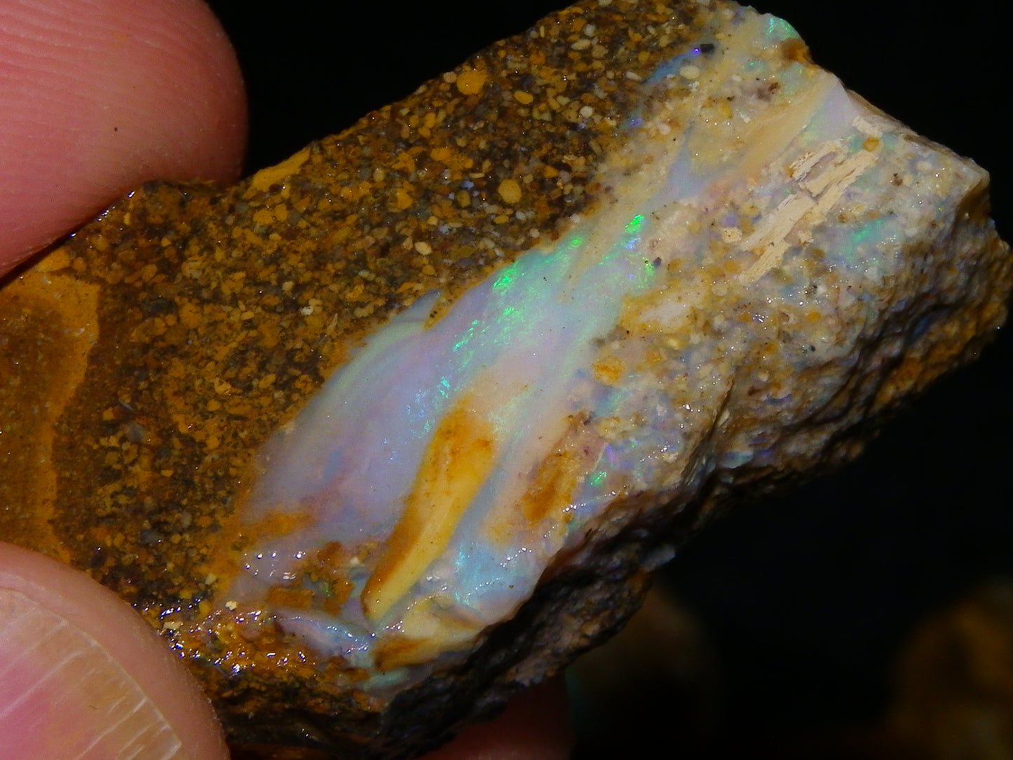 Nice Rough Sliced Opalton Fossil/Crystal/Boulder Opals 615cts Green/Blue Fires/Pattern