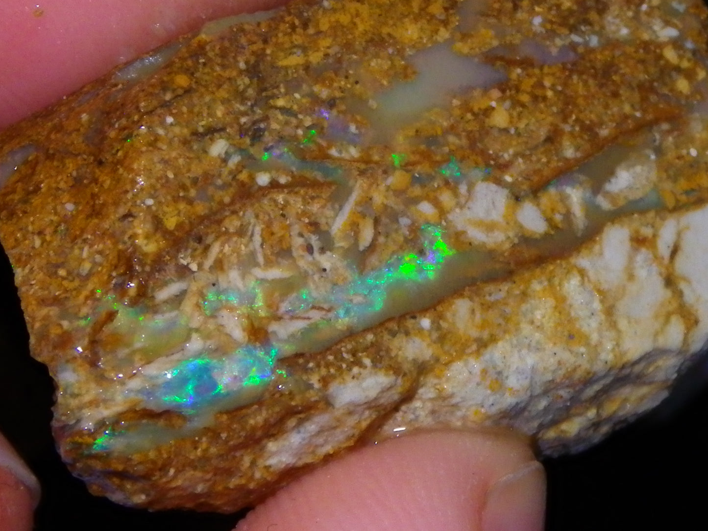 Nice Rough Sliced Opalton Fossil/Crystal/Boulder Opals 615cts Green/Blue Fires/Pattern