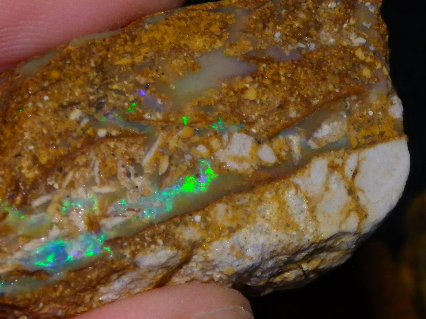 Nice Rough Sliced Opalton Fossil/Crystal/Boulder Opals 615cts Green/Blue Fires/Pattern