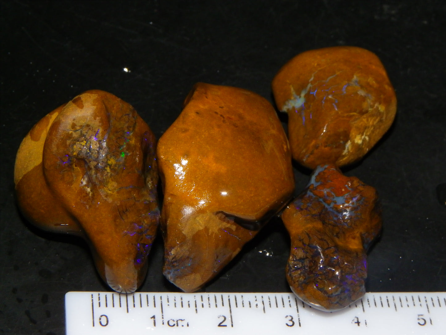 4 Rough/Tumbled Matrix Opals 251cts Queensland Blue/Purples Fires Ironstones Au
