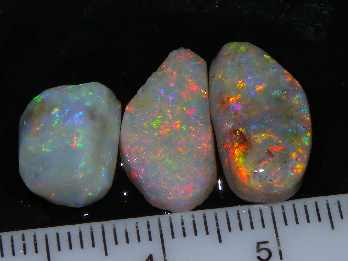 3 Nice Rubbed/Roug Coober Pedy Seam Opals 12cts Multicolour Fires Australia