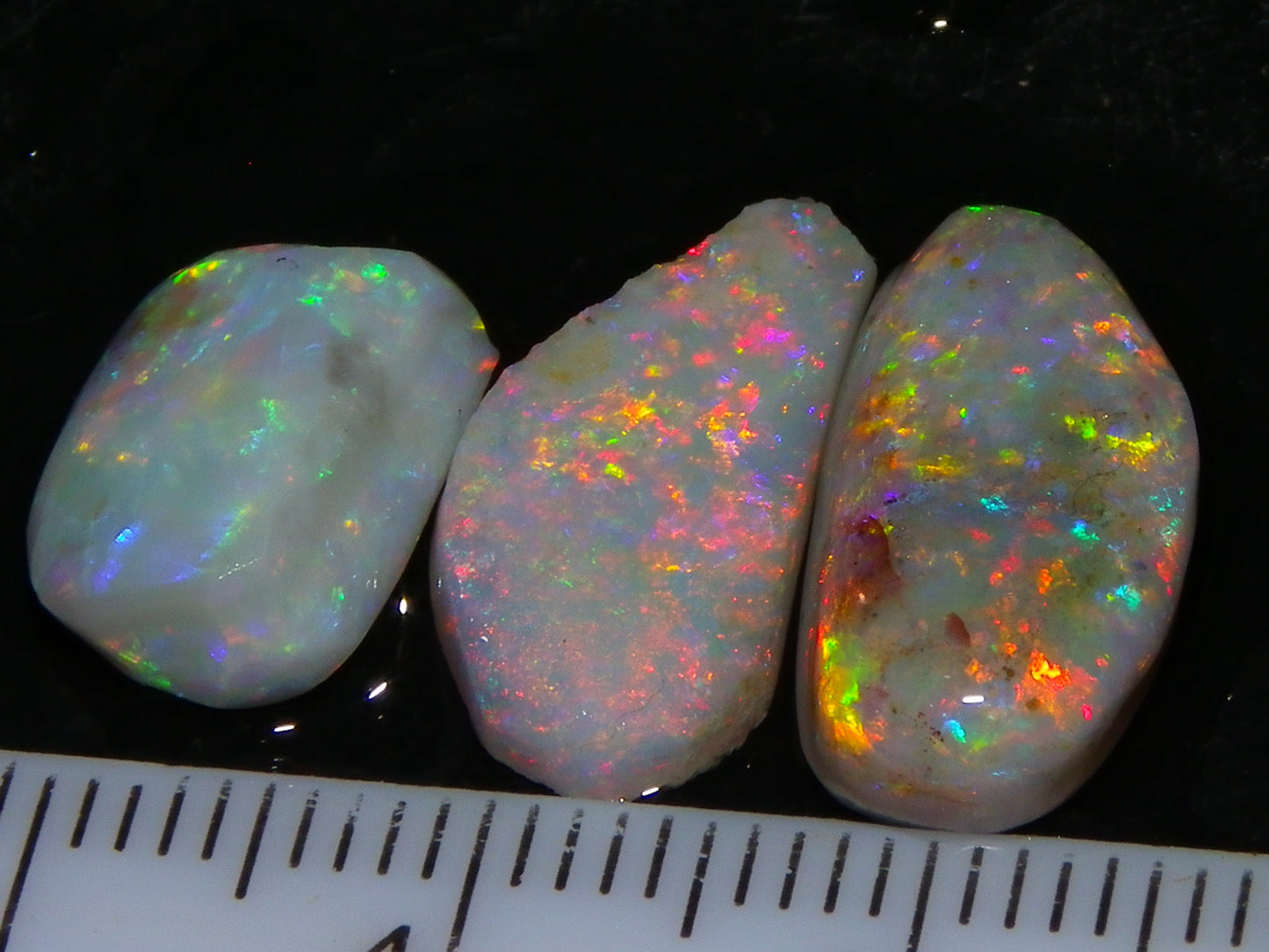 3 Nice Rubbed/Roug Coober Pedy Seam Opals 12cts Multicolour Fires Australia