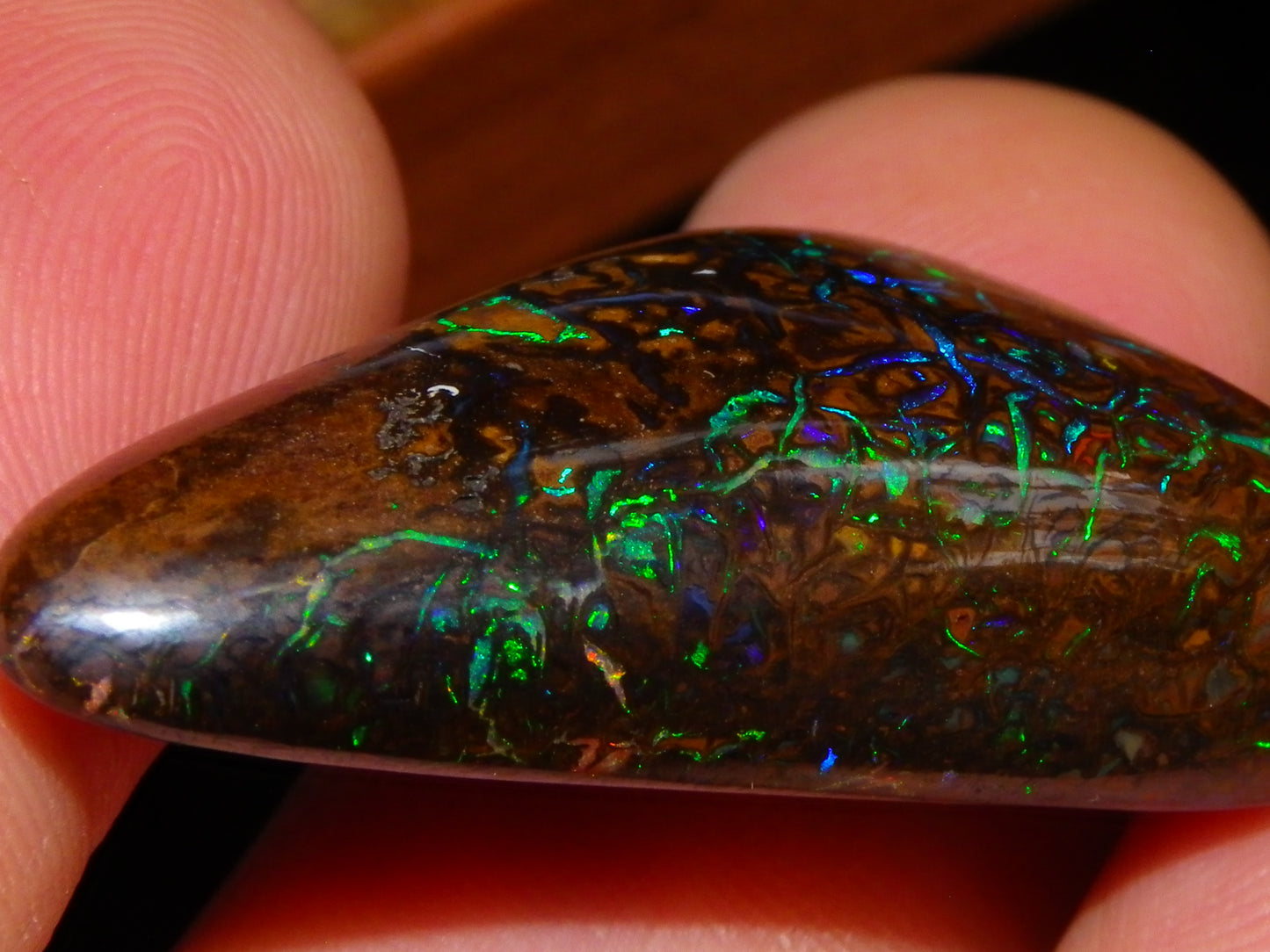 Superb Gem Koroit Opal Freeform Cab 50.69cts Bright Green/Blue Fires/veins Investment