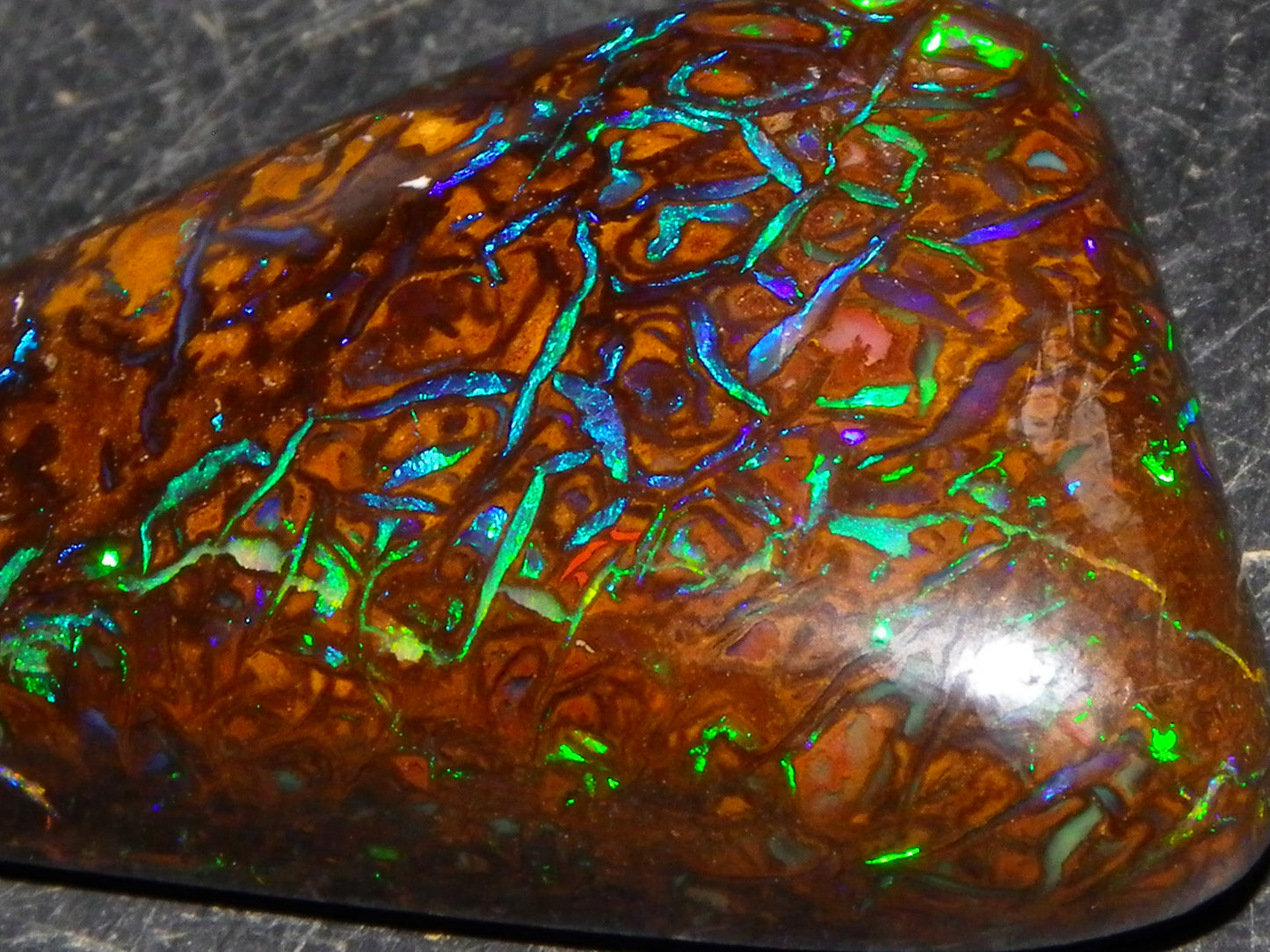 Superb Gem Koroit Opal Freeform Cab 50.69cts Bright Green/Blue Fires/veins Investment