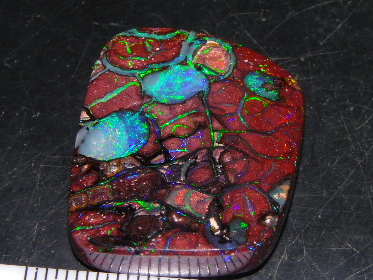 Unusual Gem Koroit Opal Cab 45.28cts Pools/Ponds of Opal Bright Green Veins Qld Australia
