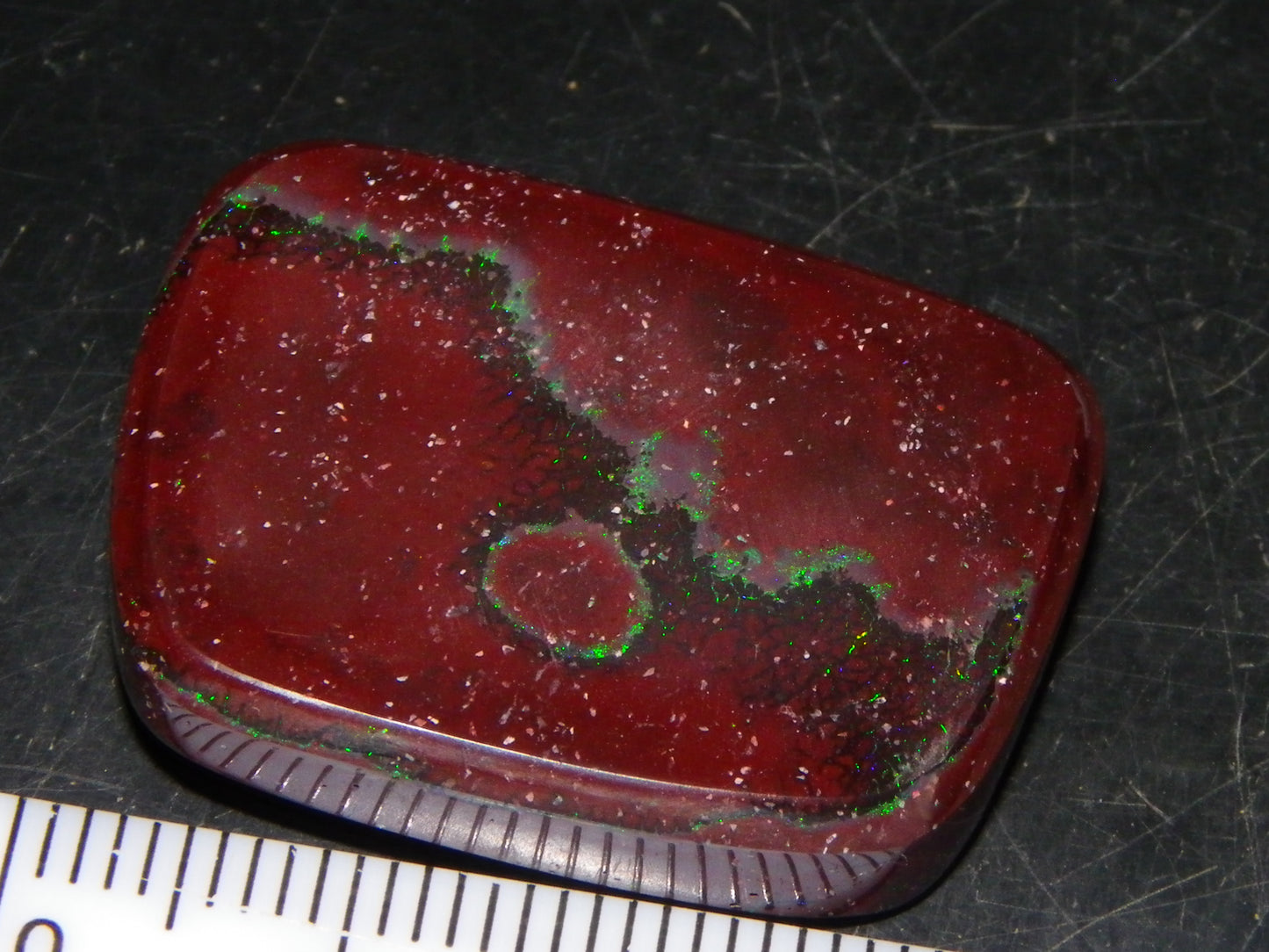 Unusual Gem Koroit Opal Cab 45.28cts Pools/Ponds of Opal Bright Green Veins Qld Australia