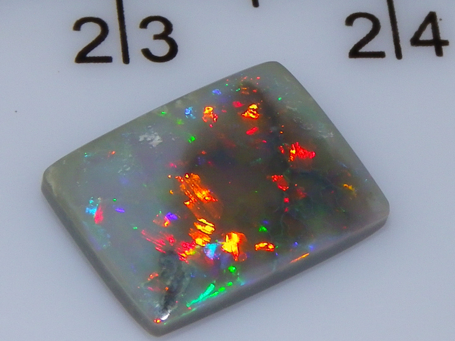 Gem Grey Lightning Ridge Opal Cab/Freeform Rectangle 1.53cts Red/Gold/Green Fires Ring