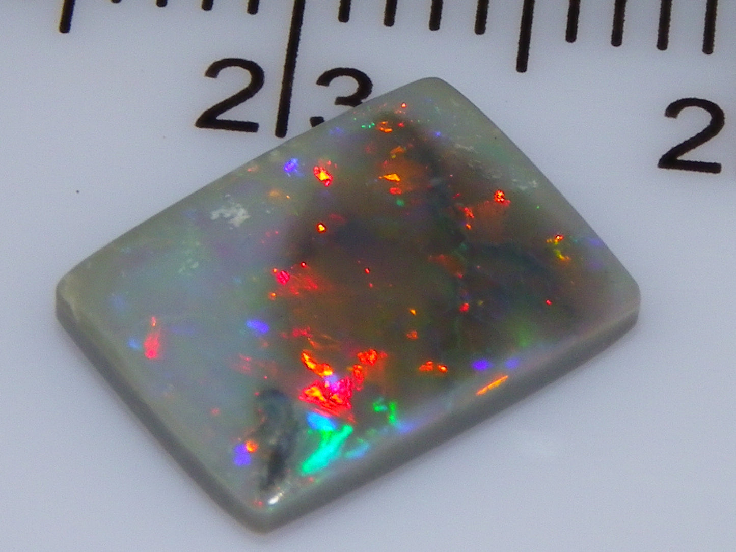 Gem Grey Lightning Ridge Opal Cab/Freeform Rectangle 1.53cts Red/Gold/Green Fires Ring
