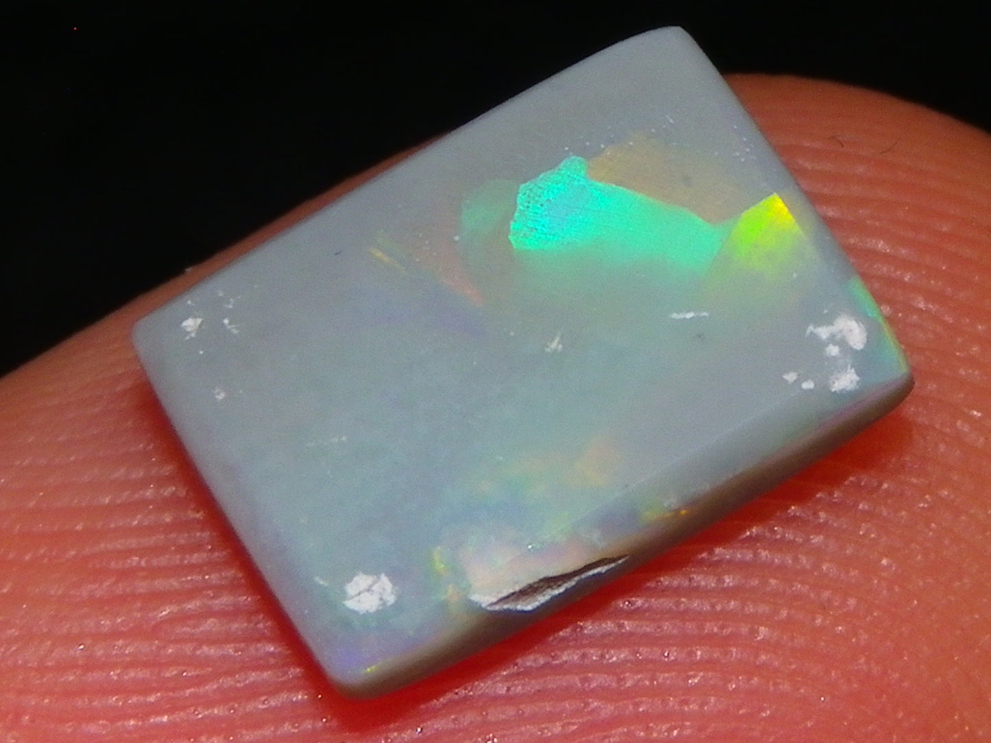Gem Grey Lightning Ridge Opal Cab/Freeform Rectangle 1.53cts Red/Gold/Green Fires Ring