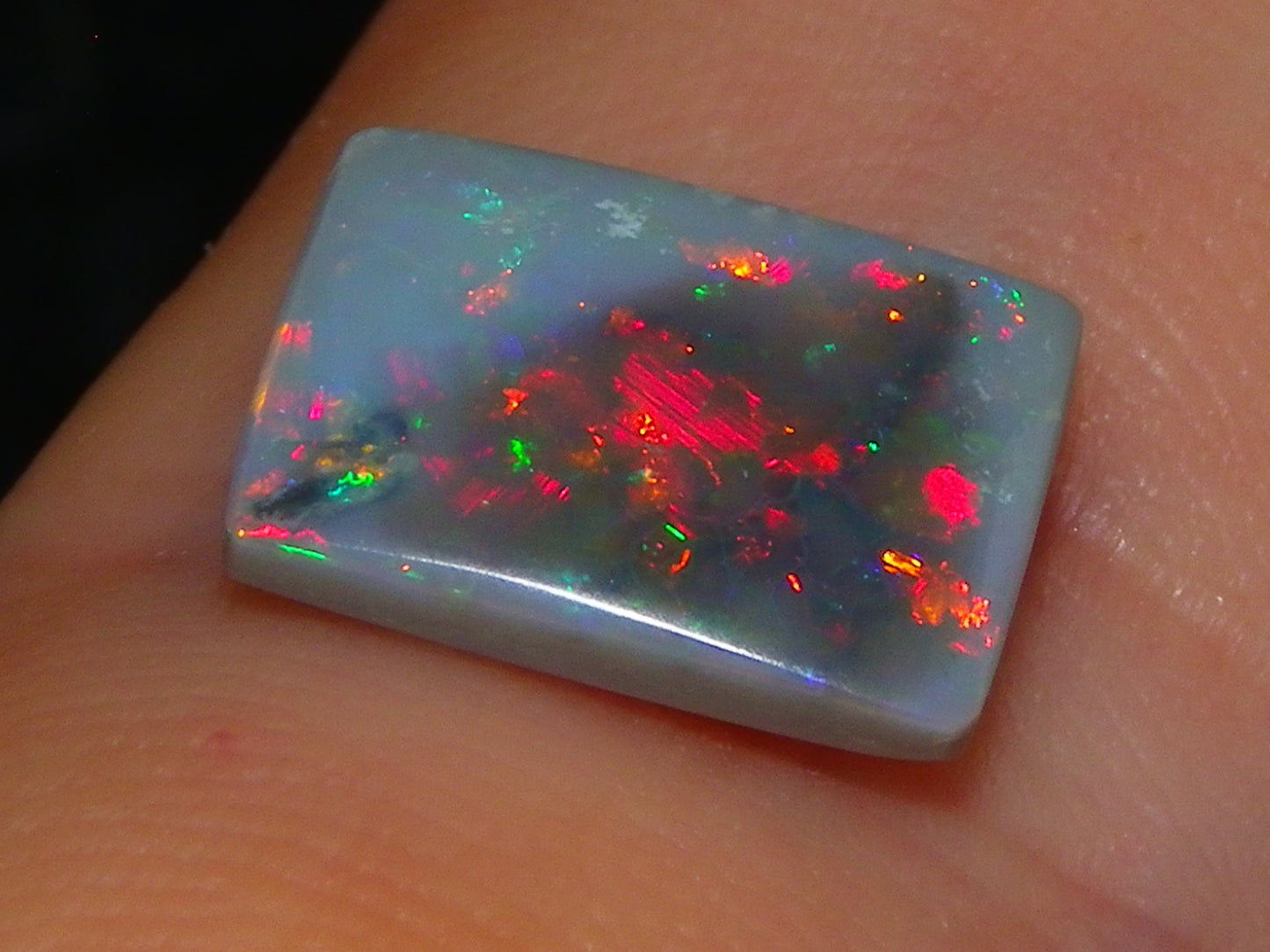Gem Grey Lightning Ridge Opal Cab/Freeform Rectangle 1.53cts Red/Gold/Green Fires Ring