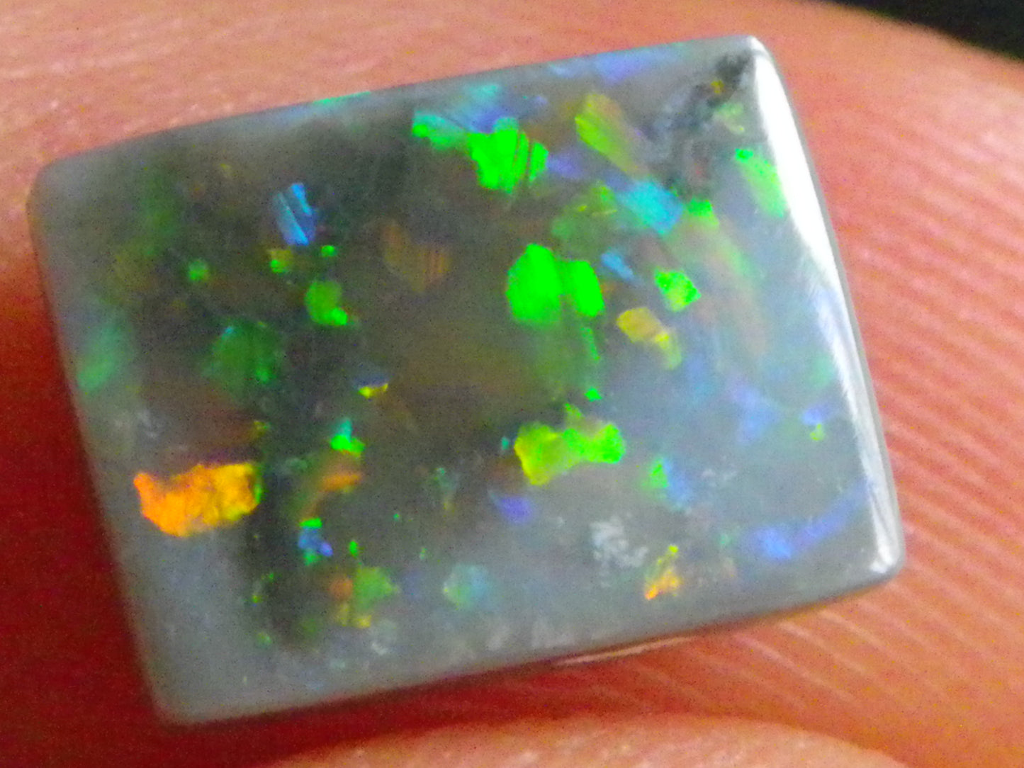 Gem Grey Lightning Ridge Opal Cab/Freeform Rectangle 1.53cts Red/Gold/Green Fires Ring