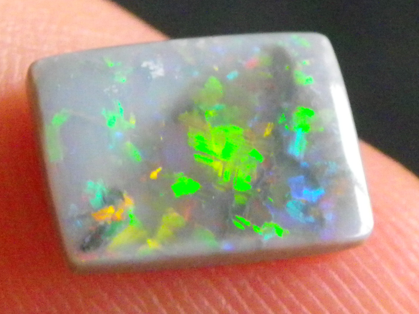 Gem Grey Lightning Ridge Opal Cab/Freeform Rectangle 1.53cts Red/Gold/Green Fires Ring