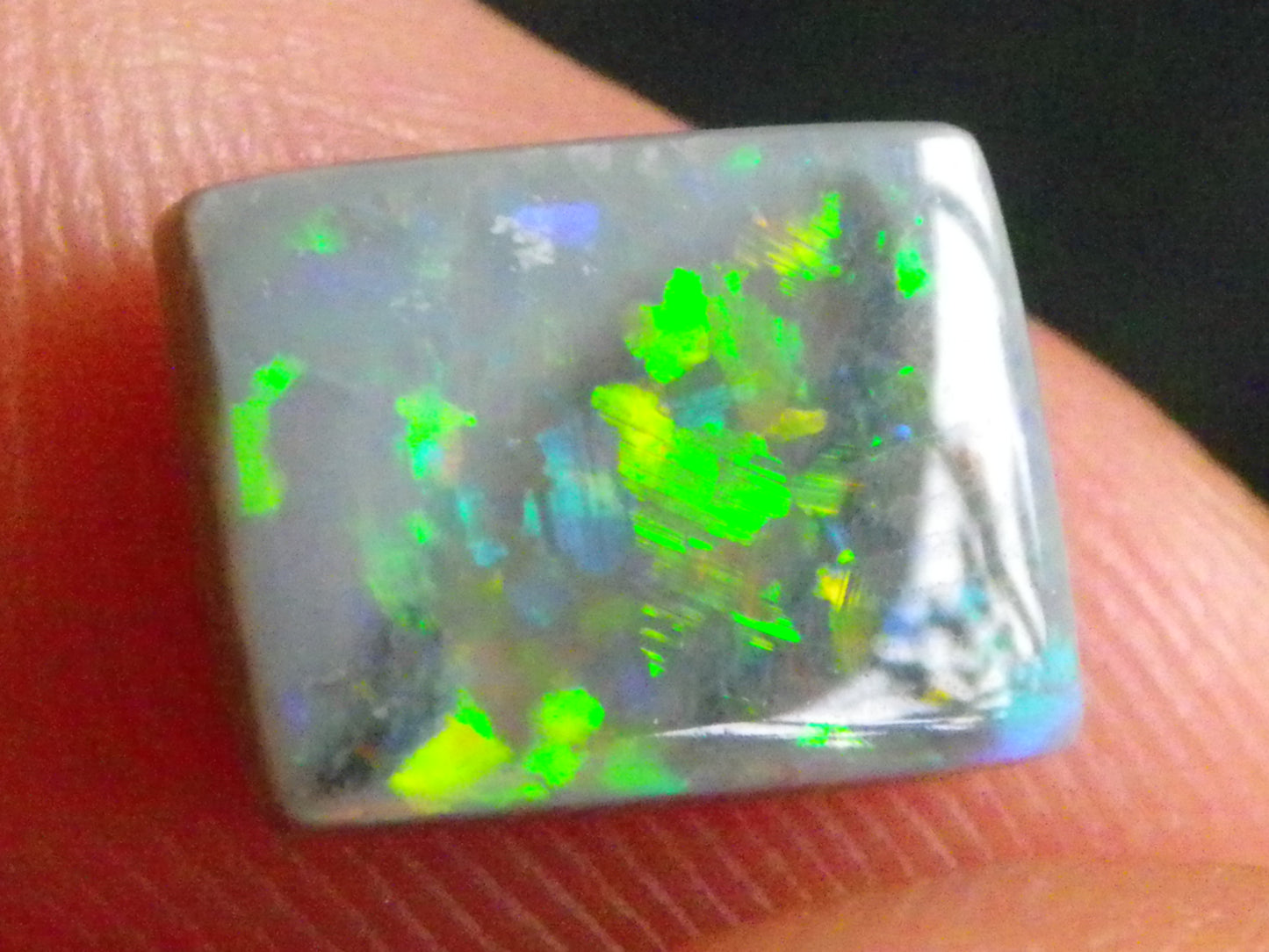 Gem Grey Lightning Ridge Opal Cab/Freeform Rectangle 1.53cts Red/Gold/Green Fires Ring