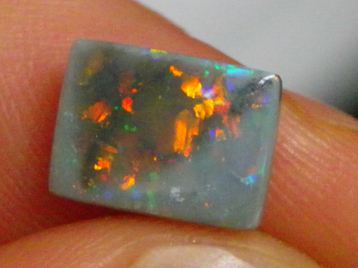 Gem Grey Lightning Ridge Opal Cab/Freeform Rectangle 1.53cts Red/Gold/Green Fires Ring