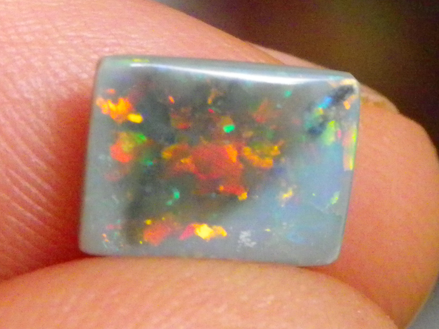 Gem Grey Lightning Ridge Opal Cab/Freeform Rectangle 1.53cts Red/Gold/Green Fires Ring