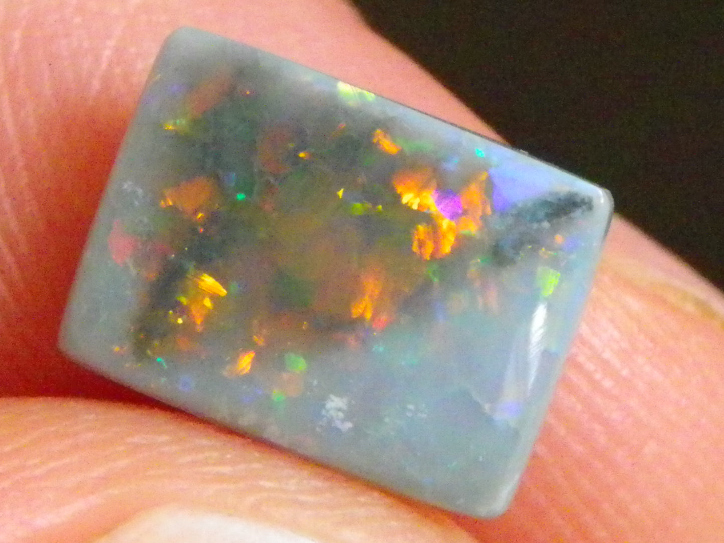 Gem Grey Lightning Ridge Opal Cab/Freeform Rectangle 1.53cts Red/Gold/Green Fires Ring