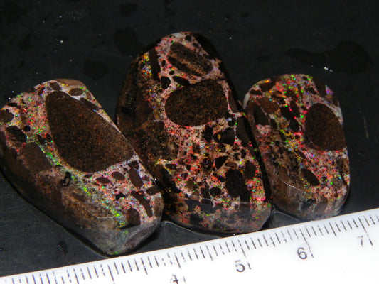 3 Nice Andamooka Matrix Opal Rough/Preforms 111.5cts Red/Green Fires/Inclusions