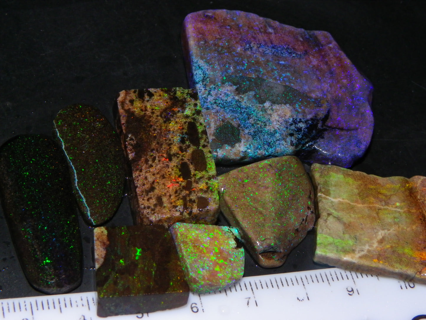 Nice Rough/Sliced/Treated Andamooka Matrix Opal 186cts Green/Blue/Oranges :)