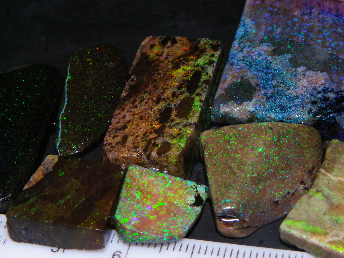 Nice Rough/Sliced/Treated Andamooka Matrix Opal 186cts Green/Blue/Oranges :)