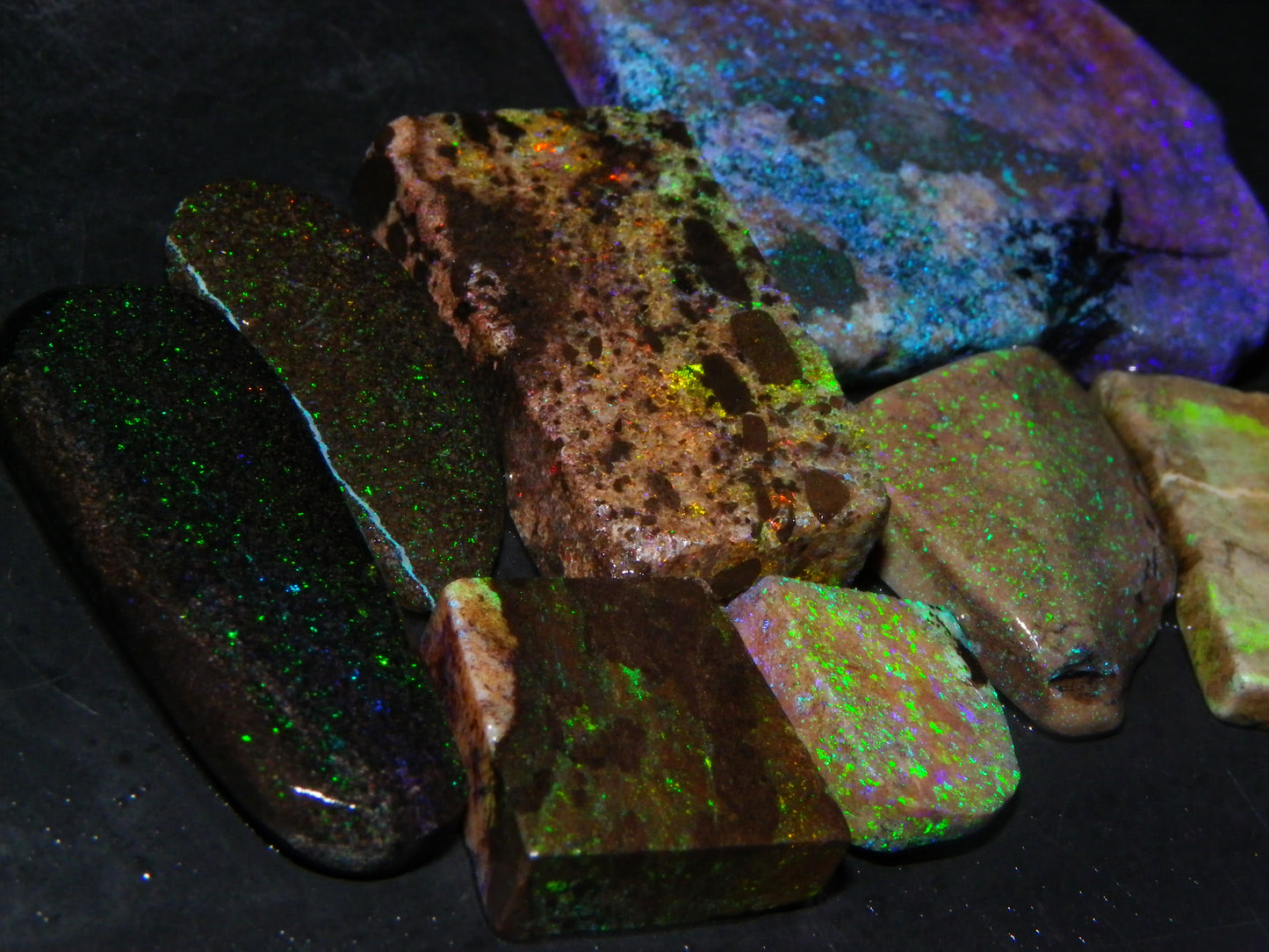 Nice Rough/Sliced/Treated Andamooka Matrix Opal 186cts Green/Blue/Oranges :)