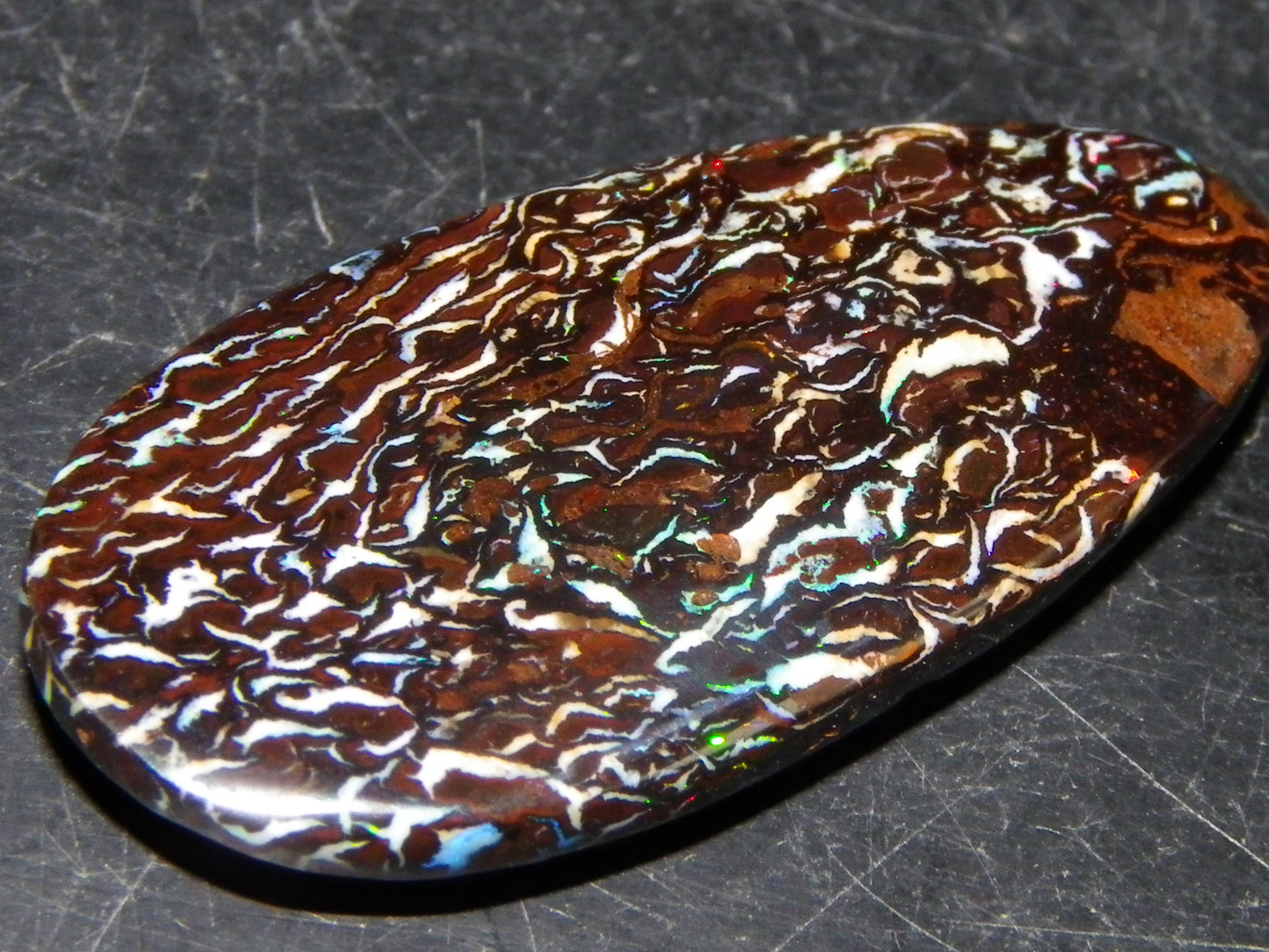 Nice Cut/Polished Koroit Opal Cab 14.8cts Patterns/Fires ironstones Queensland Au