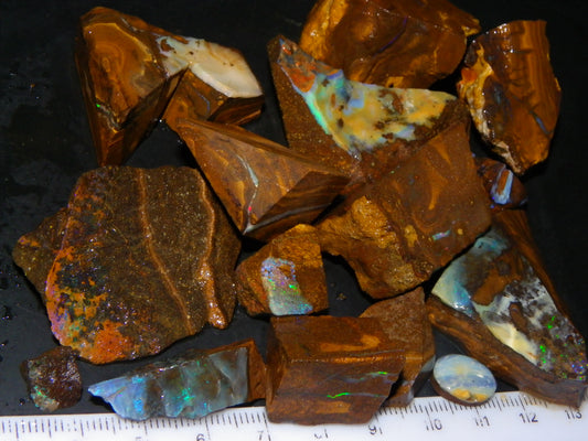 Nice Rough/Rubbed/Sliced Boulder Opal Parcel 913cts Some Veins/Fires/Specimens