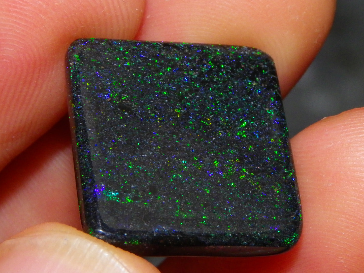 2 Nice Andamooka Matrix Opal Cabs 21.6cts Green/Blues/Red Fires Dark base Au