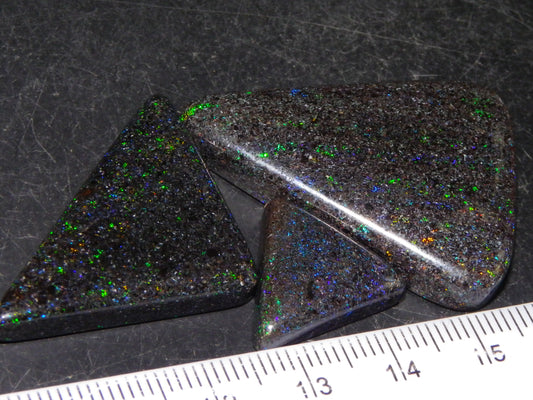 3 Nice Triangle Andamooka Matrix Opal Cabs 68cts Stripes/Fires Green/Blues Au