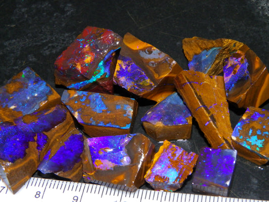 Nice Rough Boulder Opal Parcel 241cts Purple/Blue/Green Fires Crystal Ironstone Australia