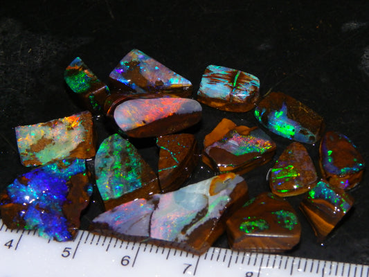 Nice Boulder Opal Rub/Rough Parcel 78cts Multicolour Fires/Patterns Queensland Australia