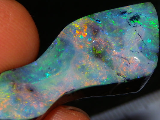 Nice Qld Boulder Opal Rub/Freeform 22.52cts Nice Fires/Multicolours Unusual Shape