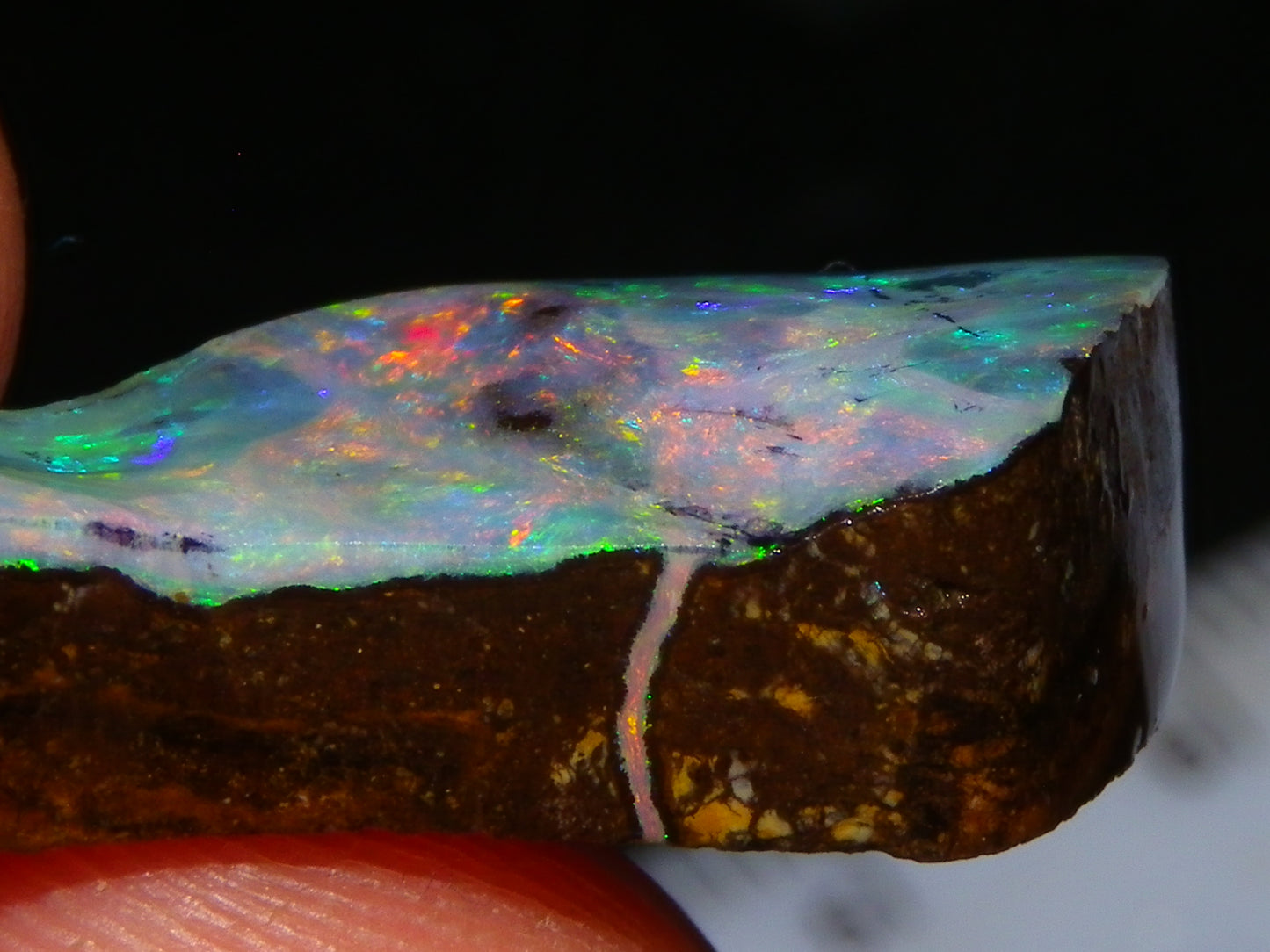 Nice Qld Boulder Opal Rub/Freeform 22.52cts Nice Fires/Multicolours Unusual Shape