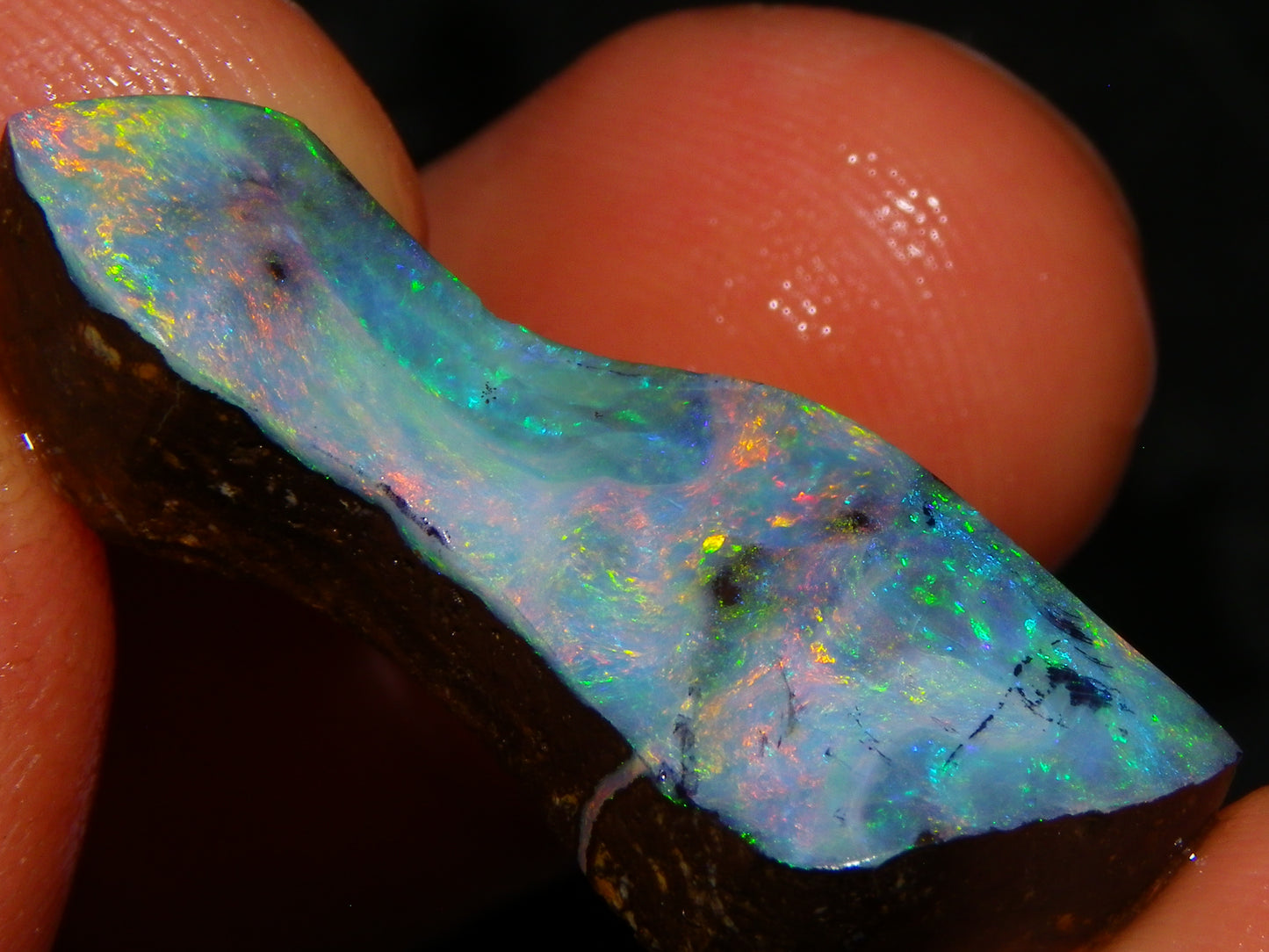 Nice Qld Boulder Opal Rub/Freeform 22.52cts Nice Fires/Multicolours Unusual Shape