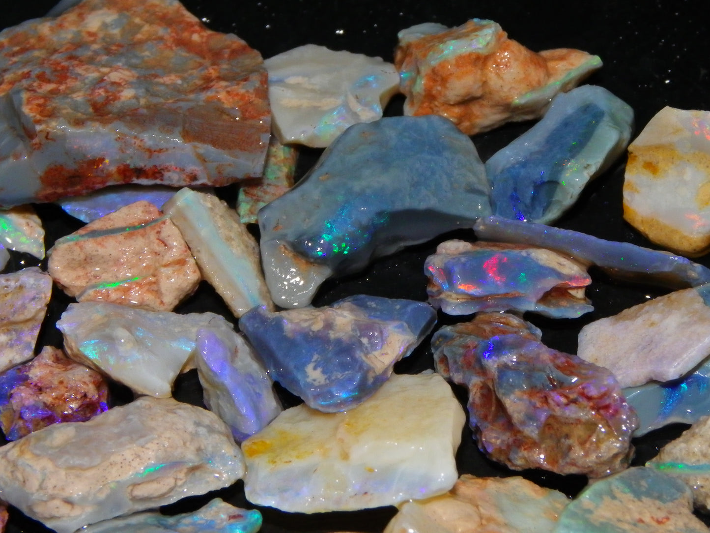 Nice Rough Lightning Ridge Opals 360cts Seam/Fossil/Nobby Green/Blue/Purple Fires