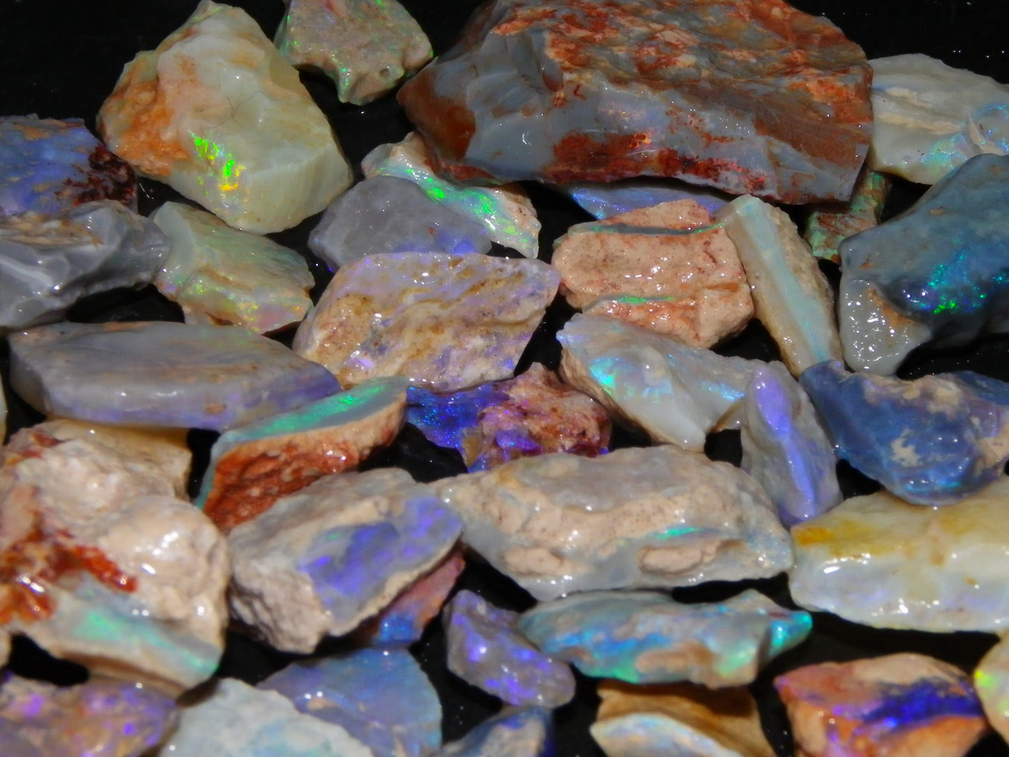 Nice Rough Lightning Ridge Opals 360cts Seam/Fossil/Nobby Green/Blue/Purple Fires